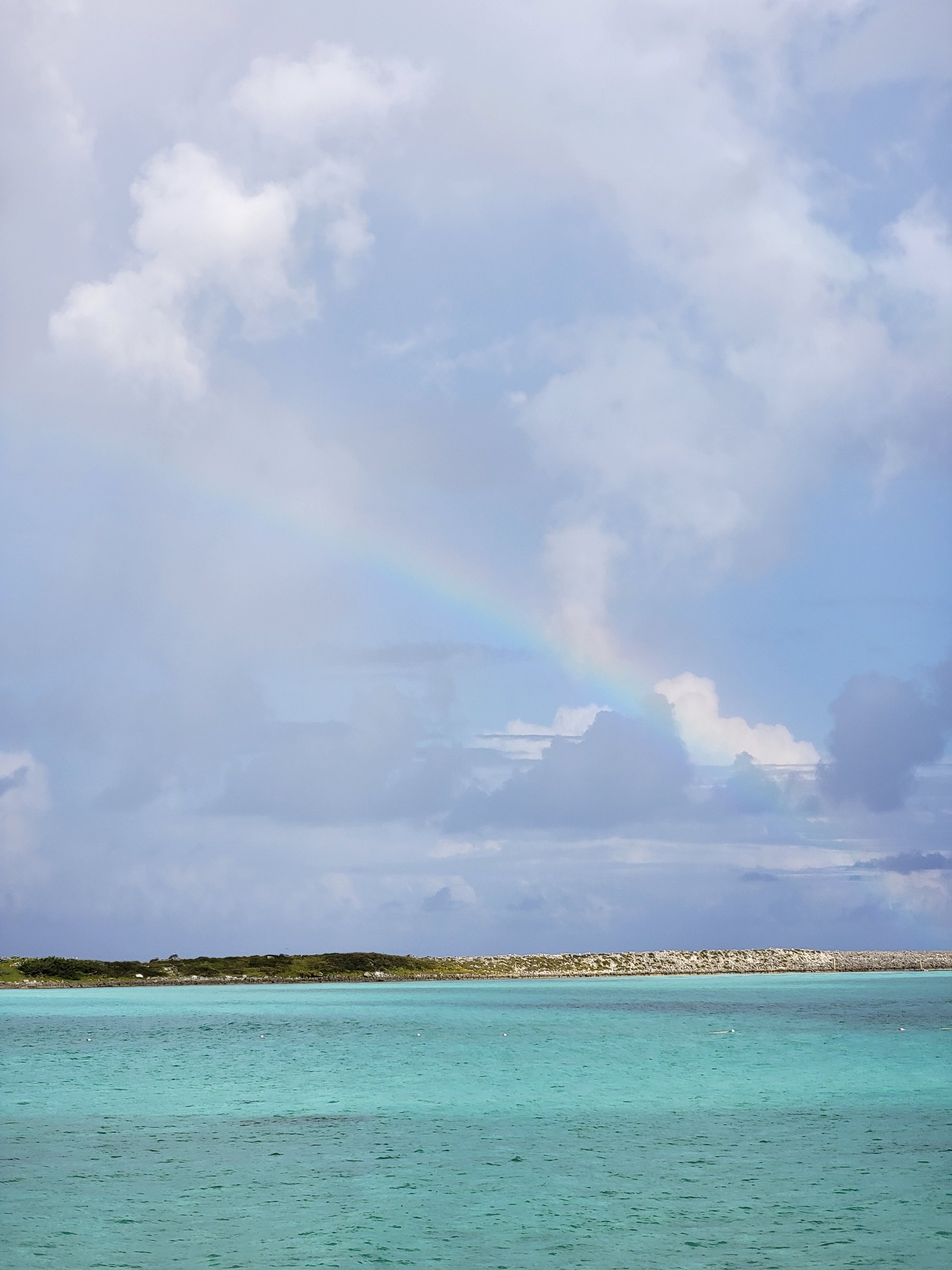 A rainbow over the water at Castaway Cay