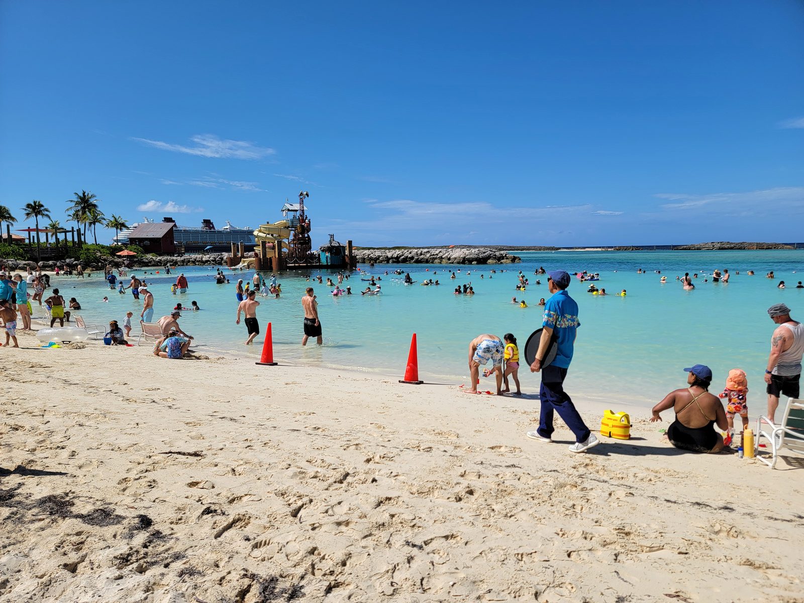 Swimmers along the lifeguarded beach