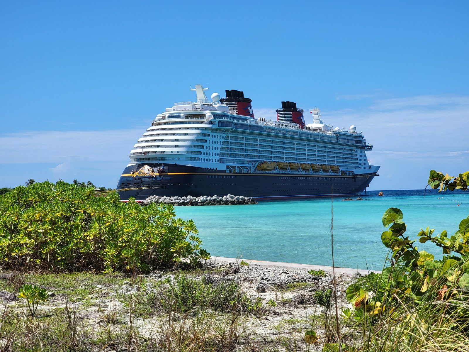 The Dream anchored offshore Castaway Cay