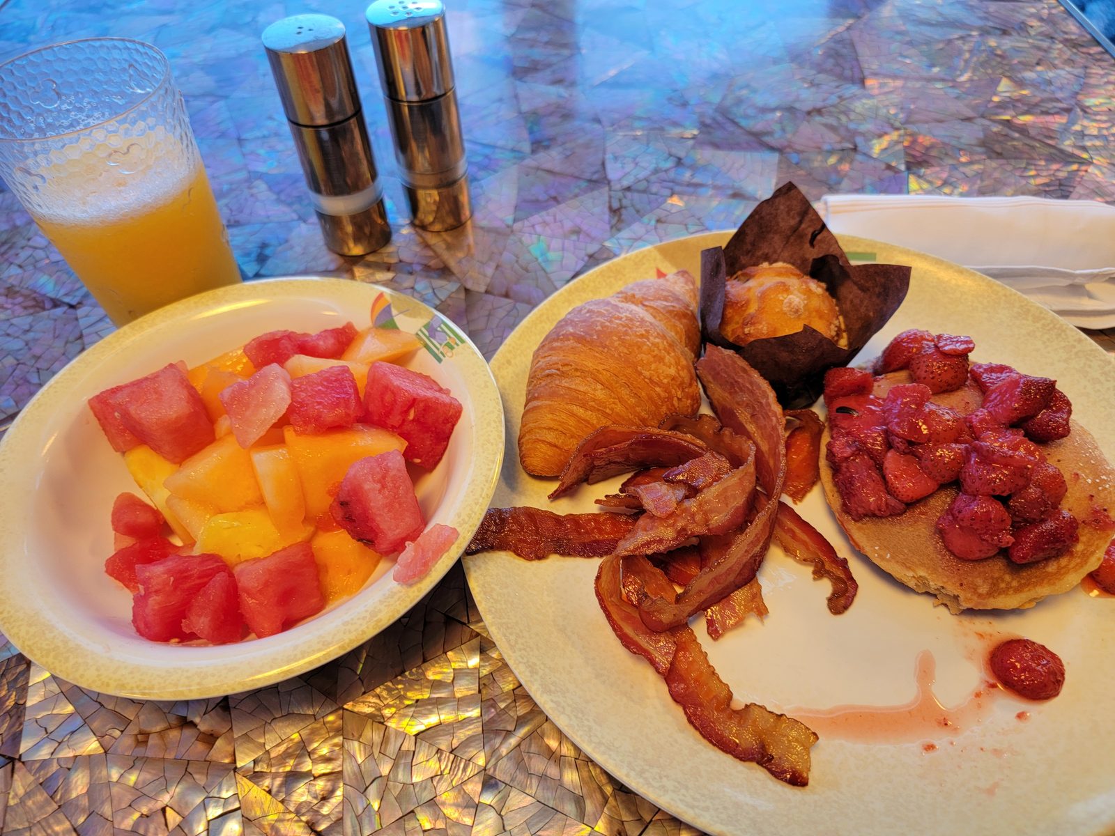 Fruit and pastries for one more breakfast on board