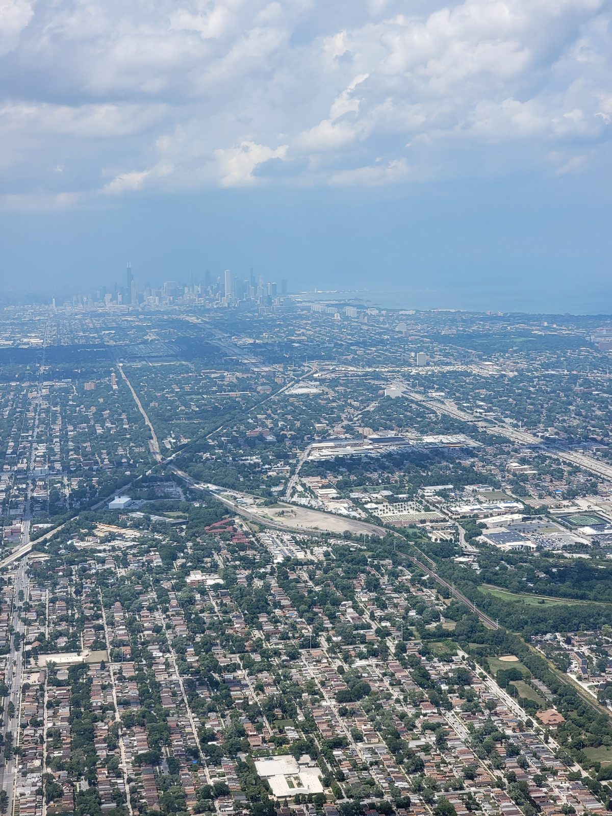 The Chicago skyline below on the way home