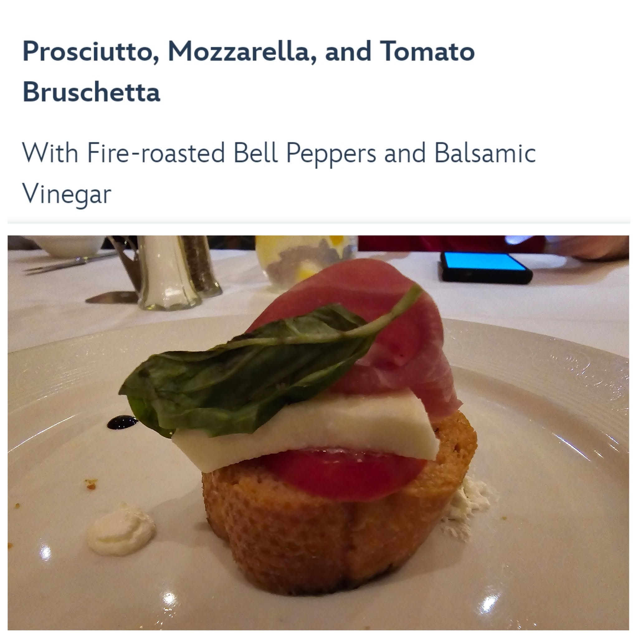 Prosciutto and mozzarella bruschetta at Lumiere's