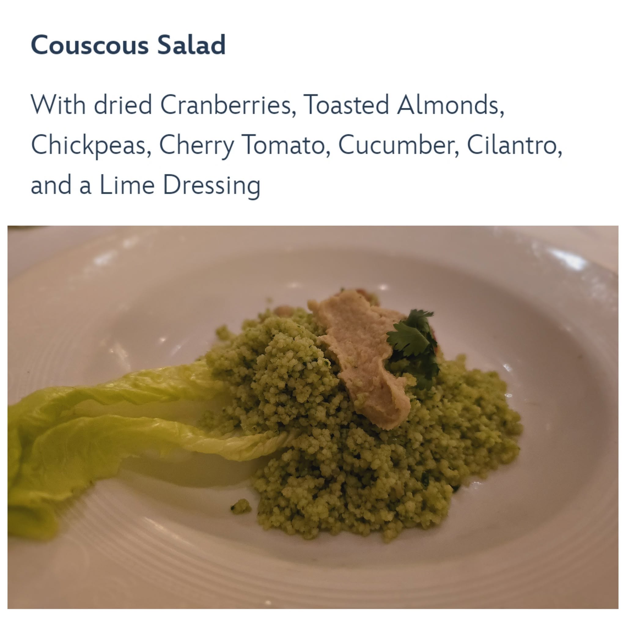 Couscous salad at Lumiere's on our first night