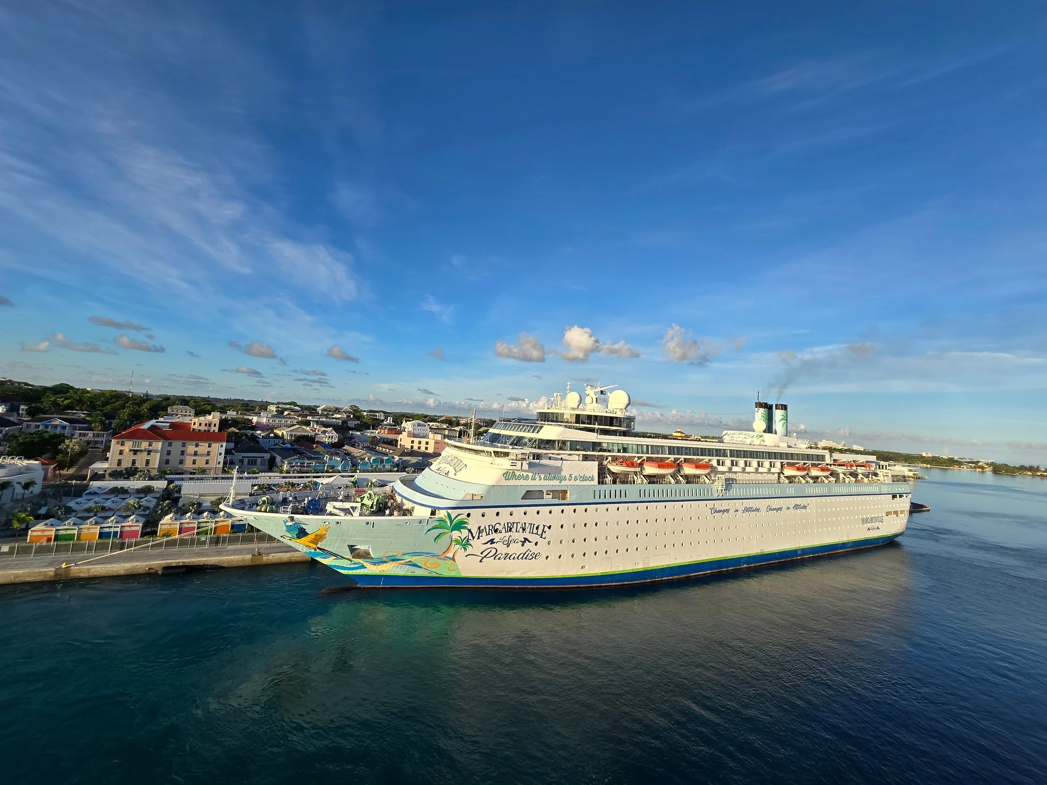 The Margaritaville at Sea Paradise docked in Nassau