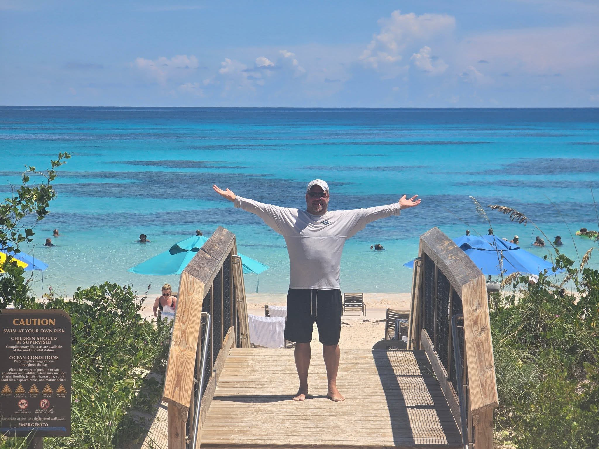 Michael at the top of the beach steps, Lookout Cay