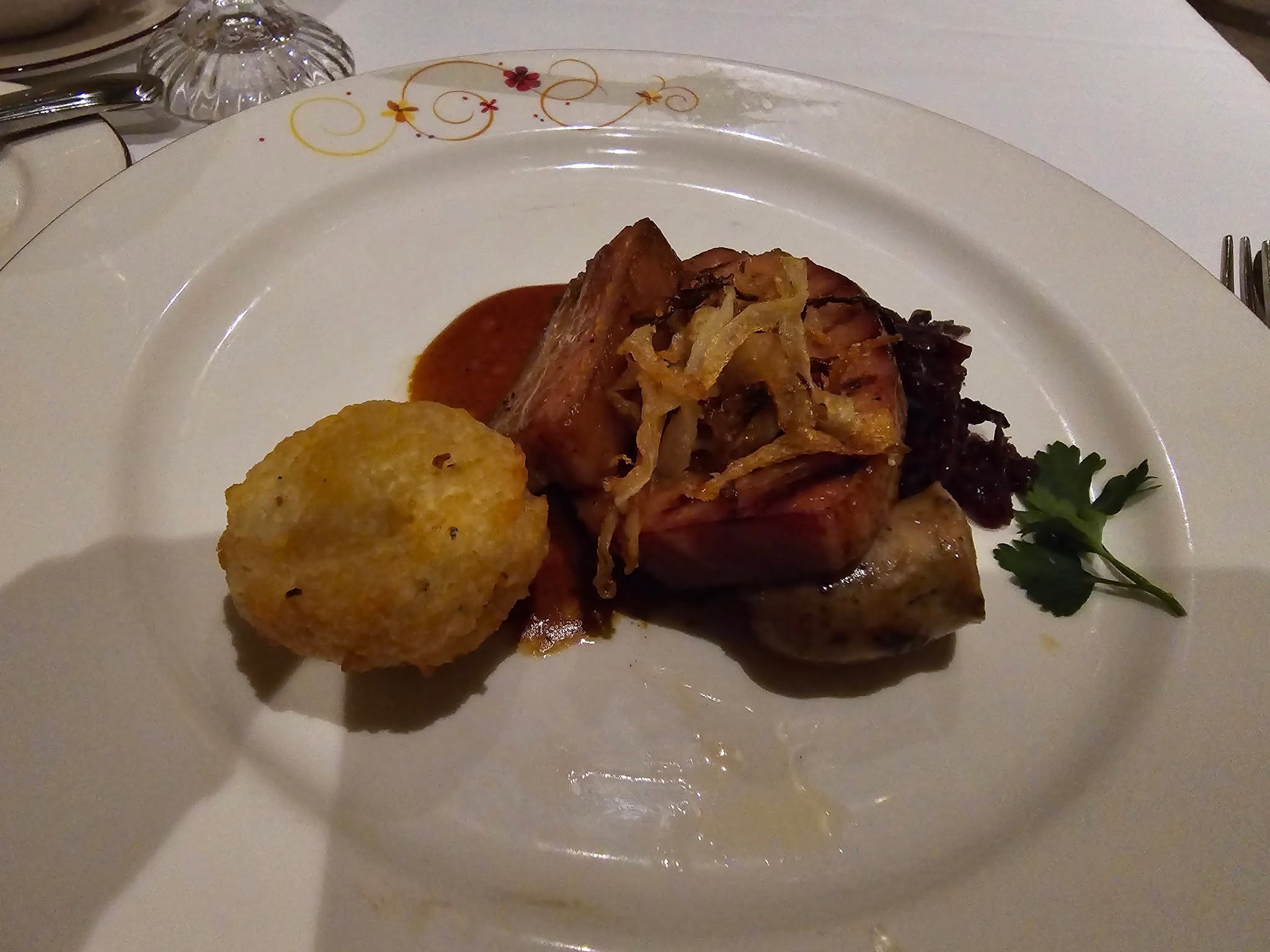 Roasted pork with a dumpling at Rapunzel's Royal Table