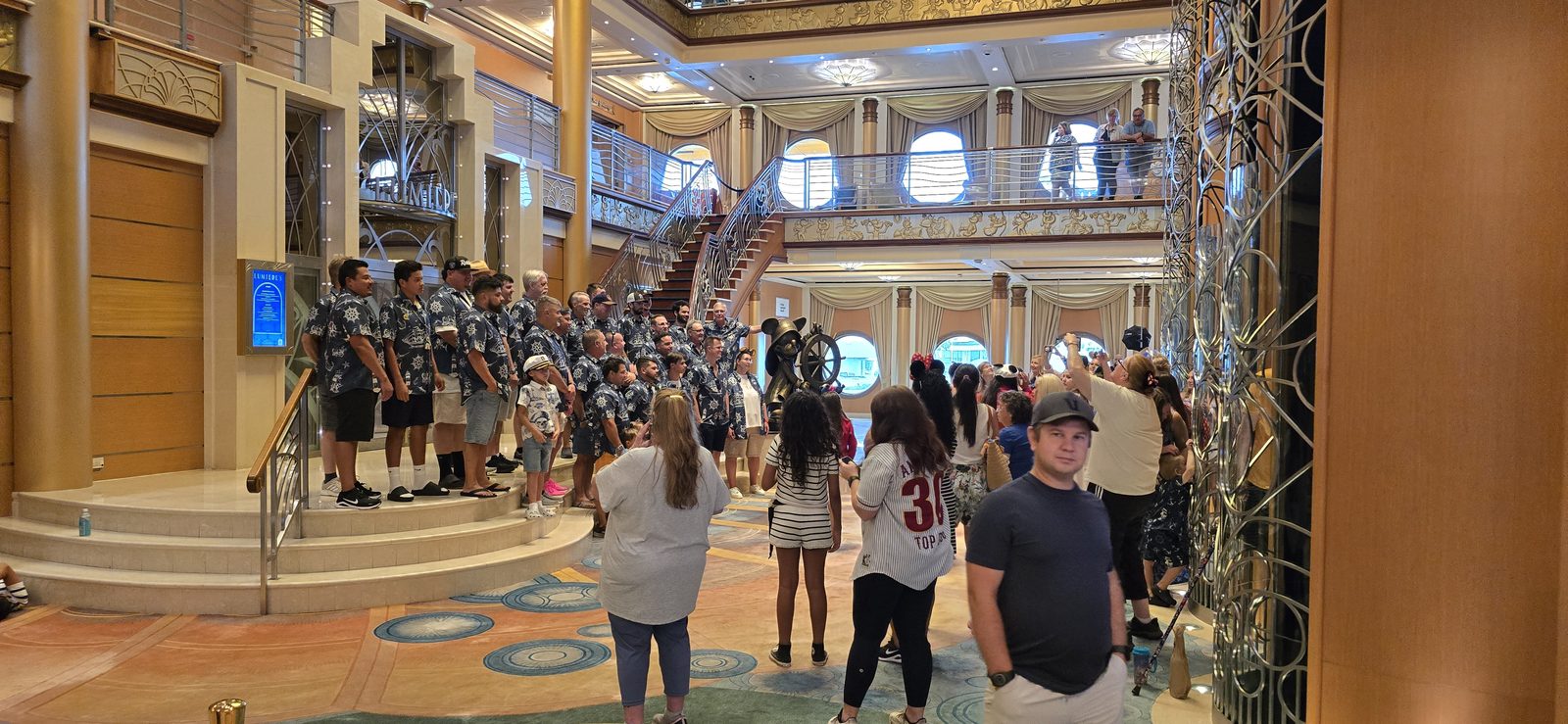 The crowded atrium at boarding