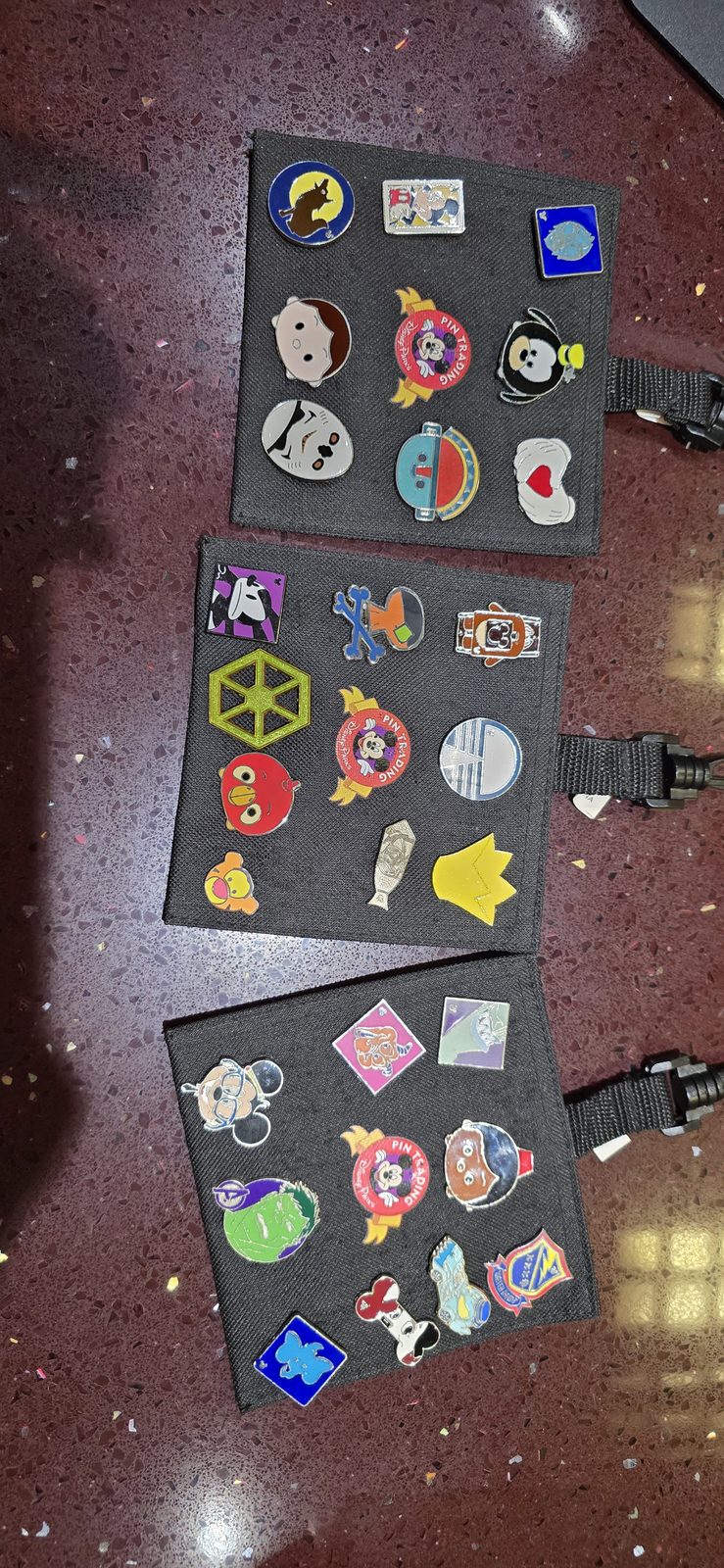 Trading pins and lanyards on display
