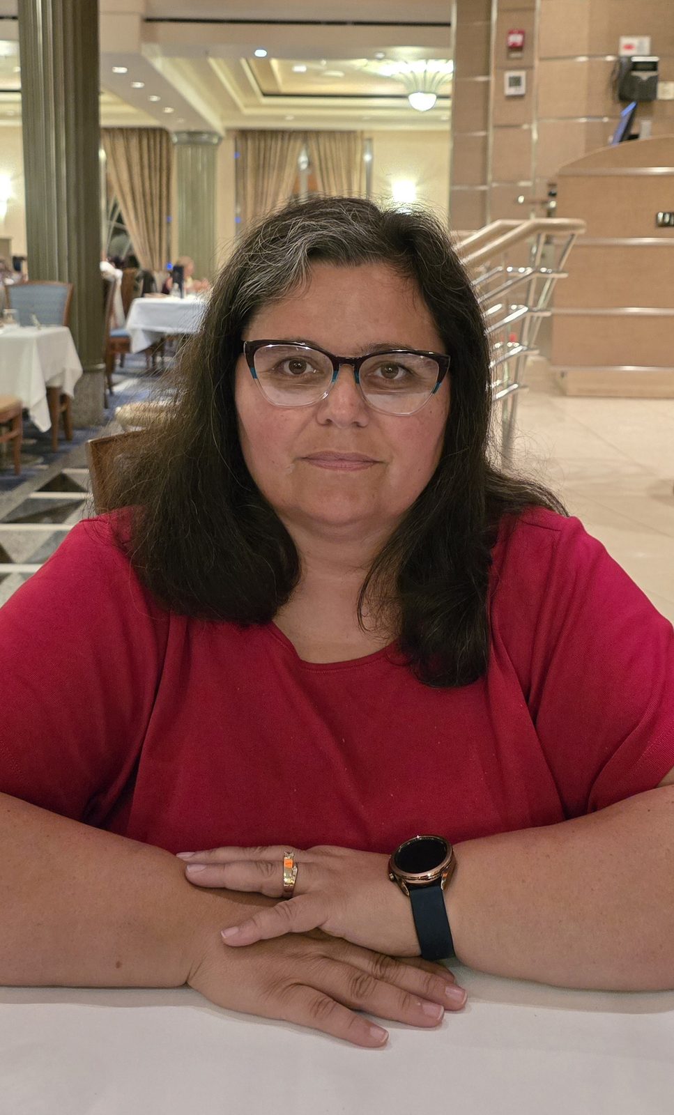 Kathy at the dinner table