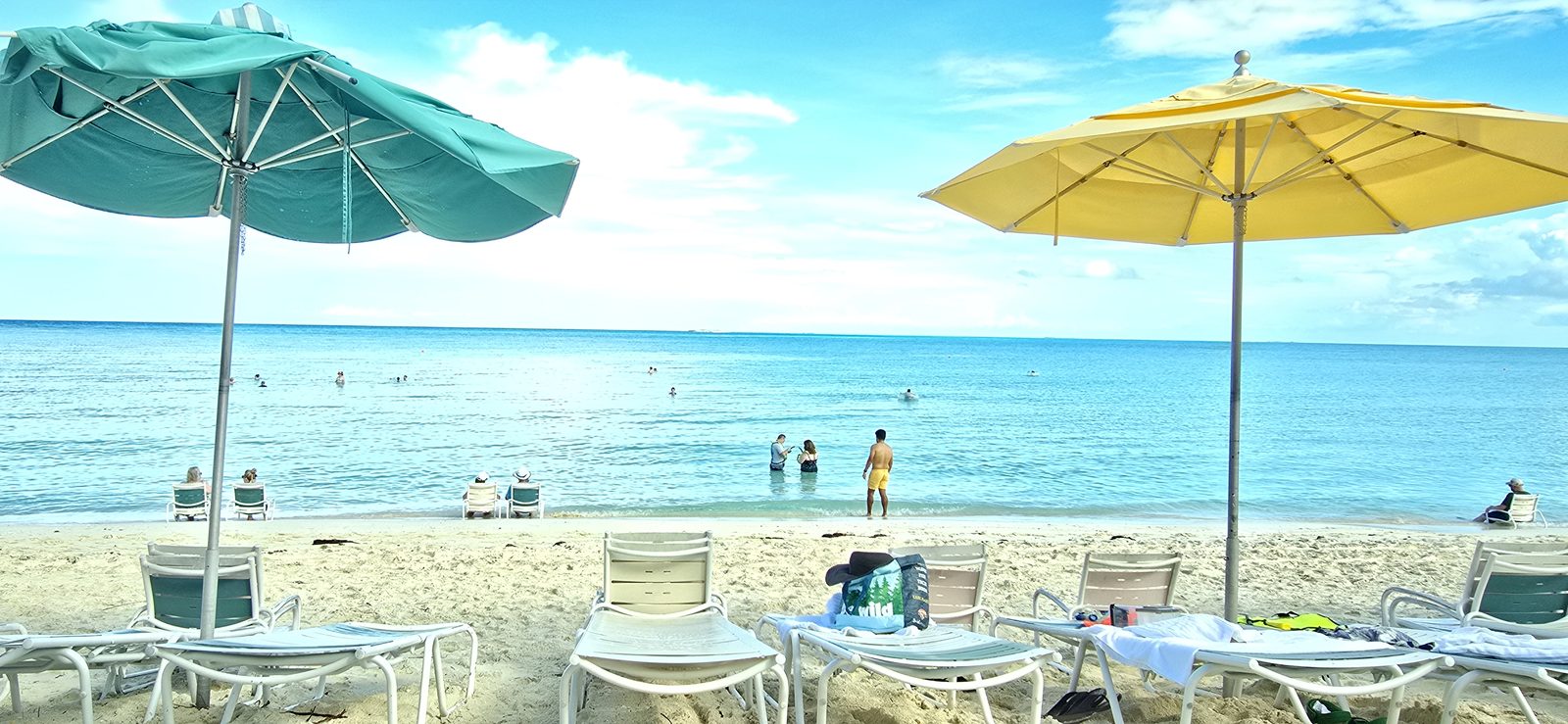 Umbrellas and loungers on the beach at Castaway Cay
