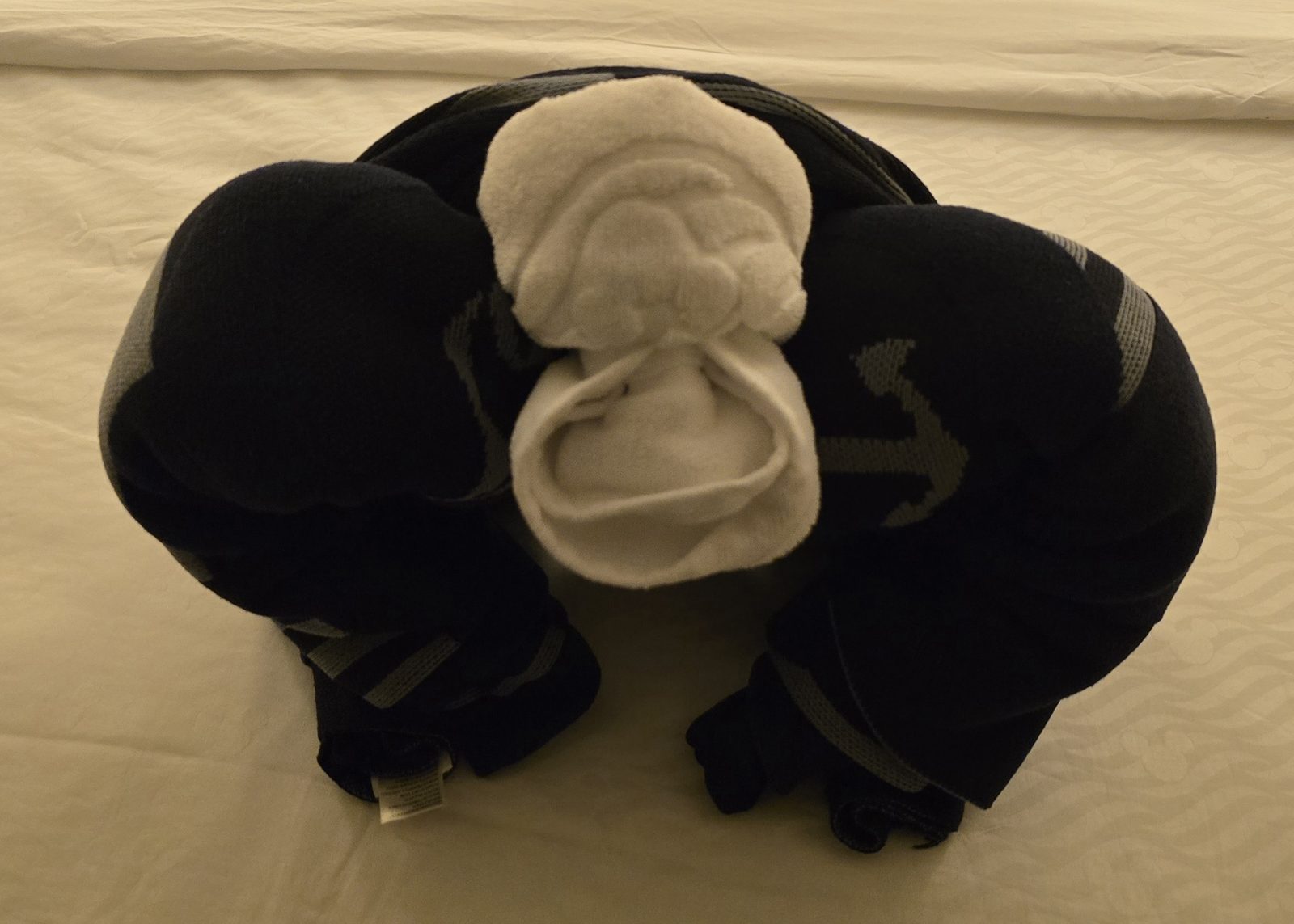 The towel duck waiting on our bed