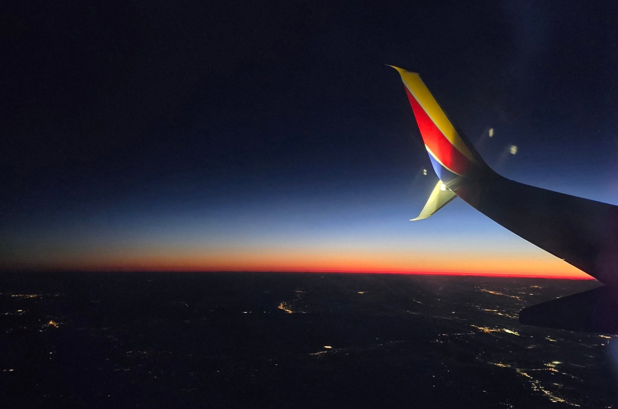 Sunrise from the plane, somewhere over Tennessee