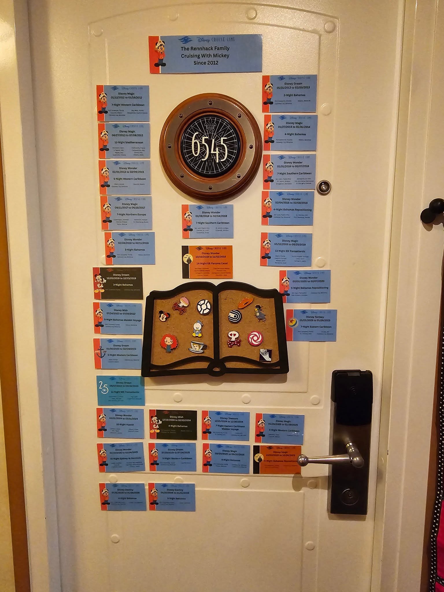 Our stateroom door, covered in magnets
