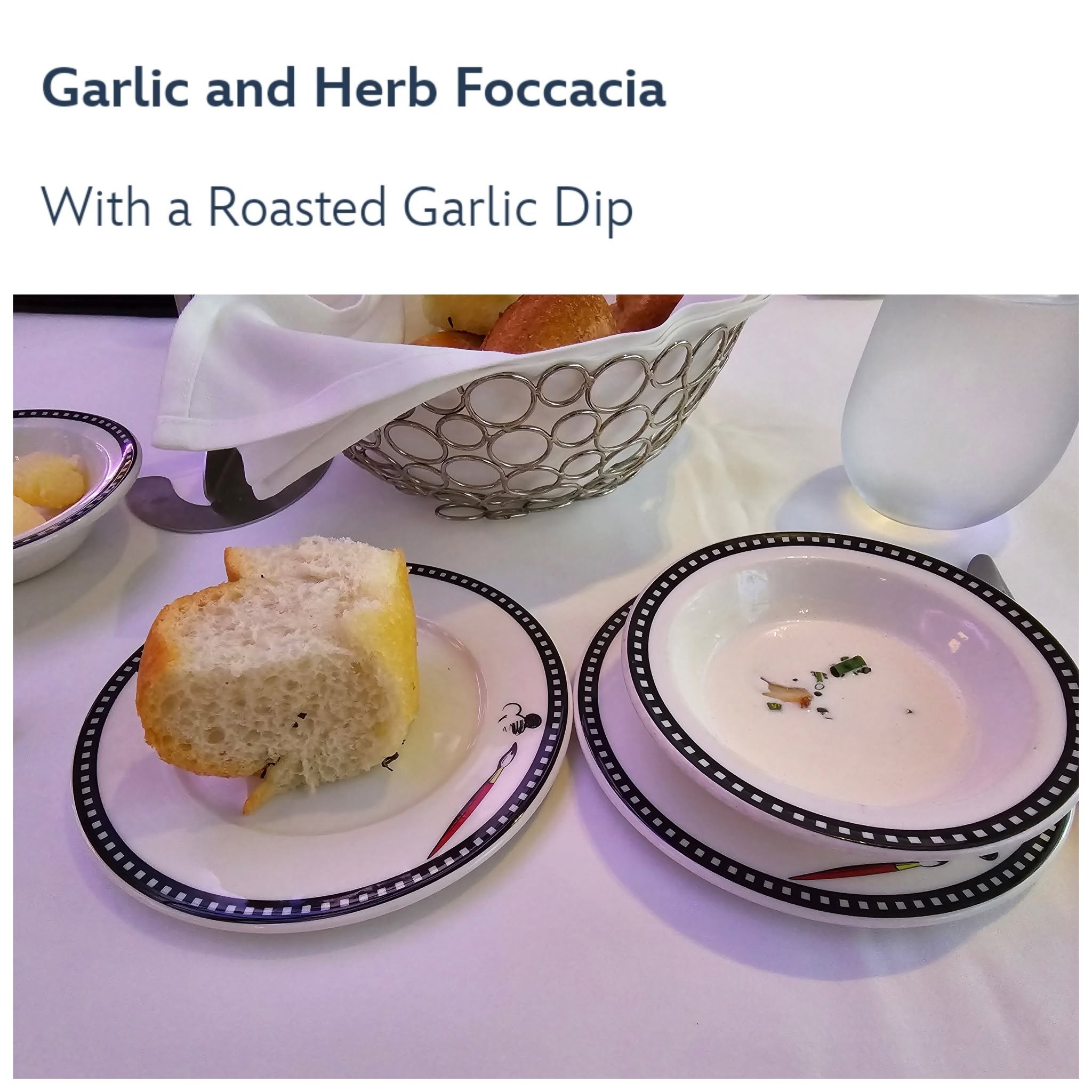 Garlic and herb focaccia at Animator's Palate