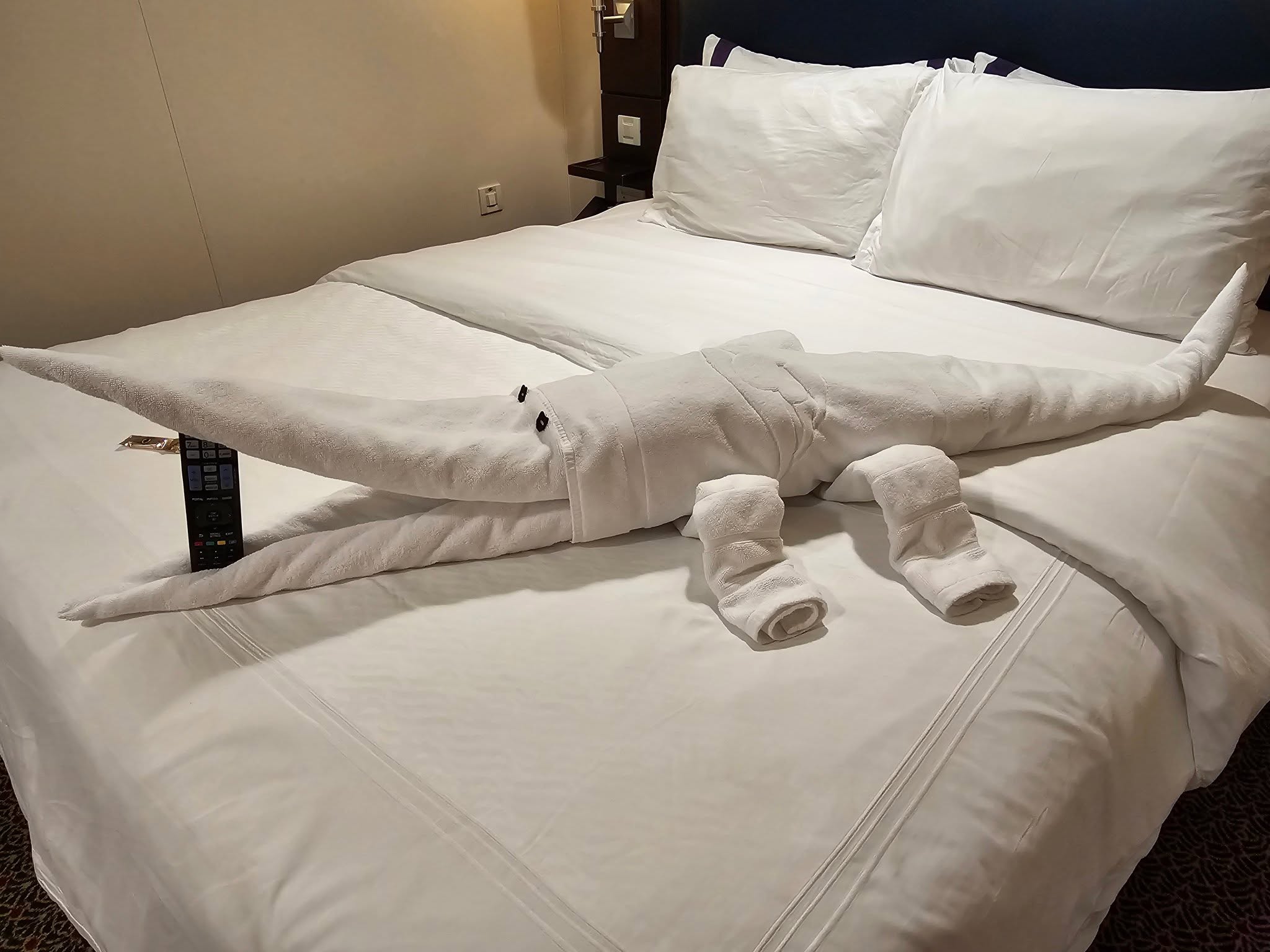 The towel animal on the bed