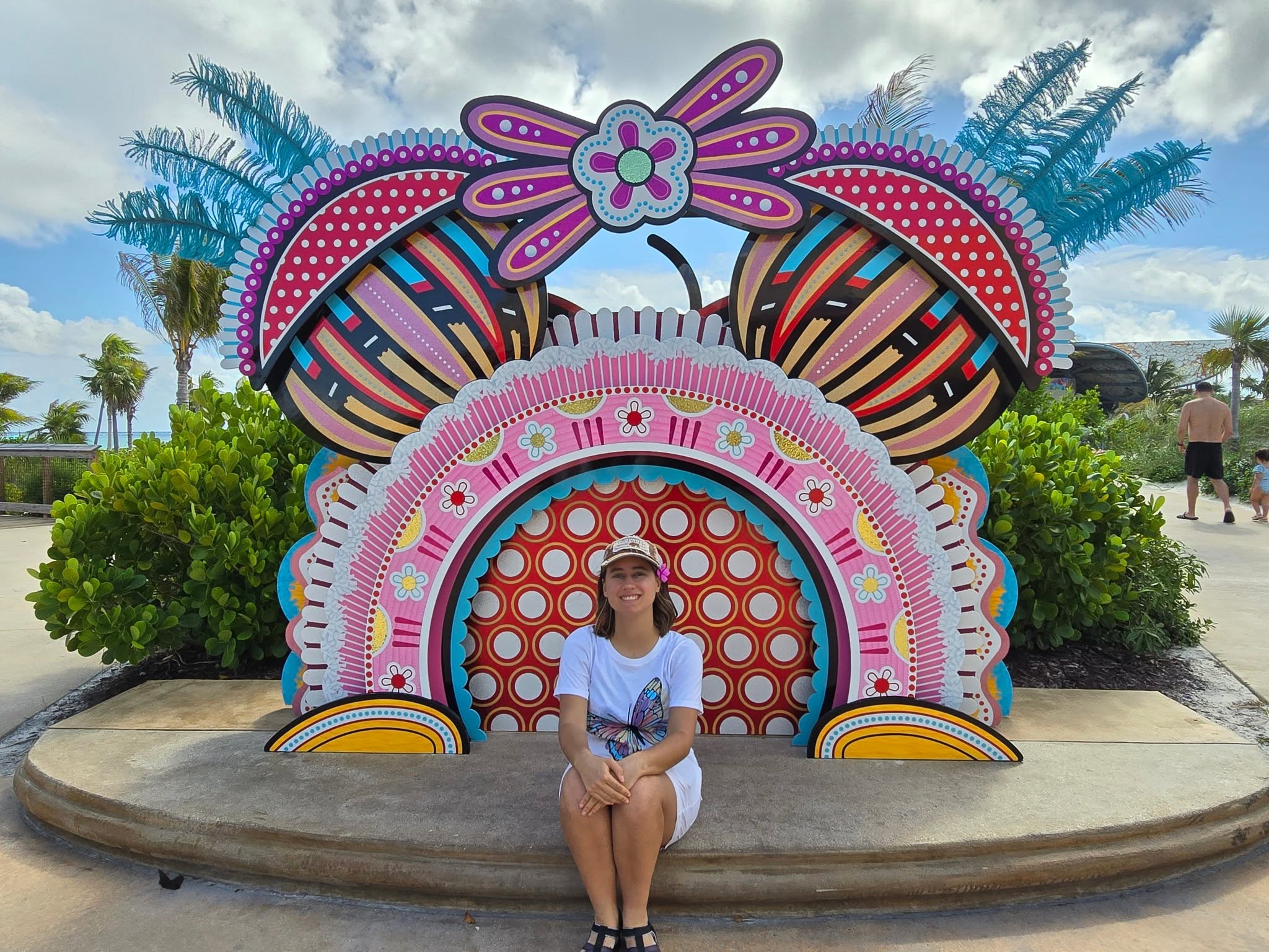 Lisa at a third Junkanoo sculpture