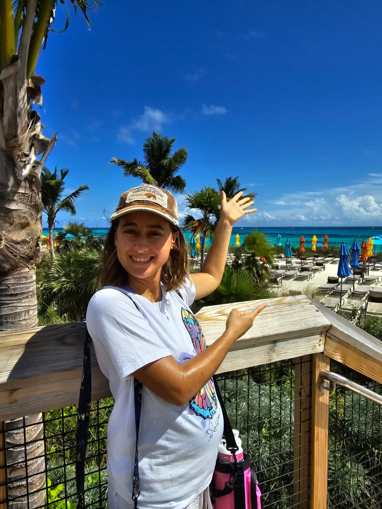 Lisa above the beach at Lookout Cay