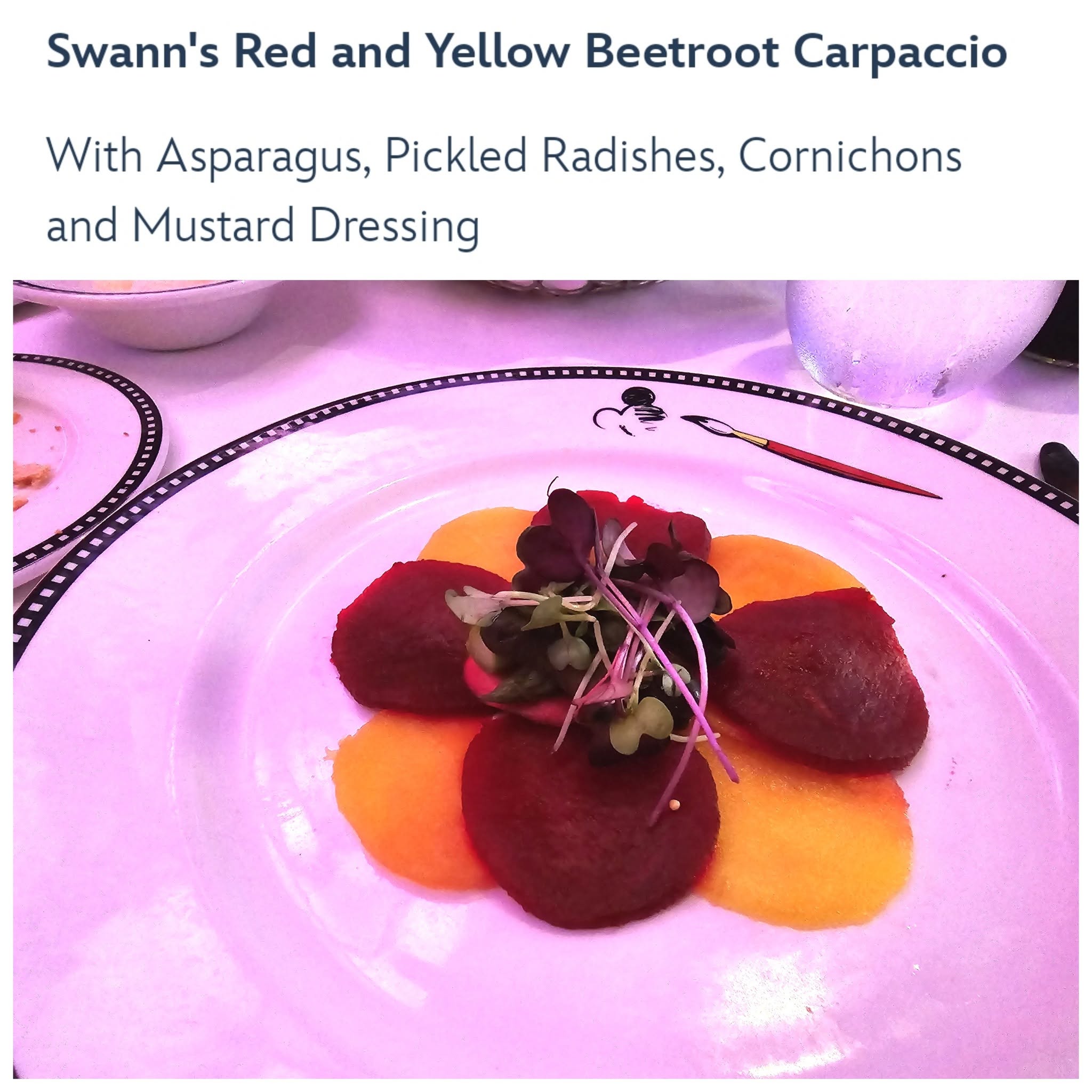 Red and yellow beetroot carpaccio on Pirate Night