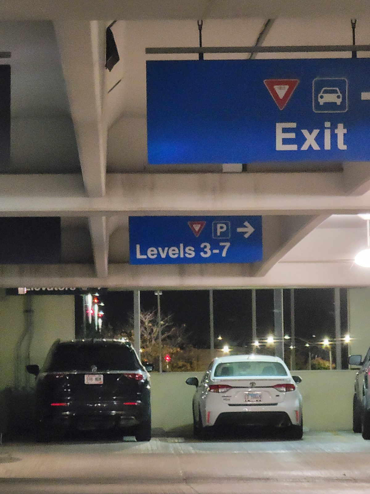 The parking garage, leaving before dawn
