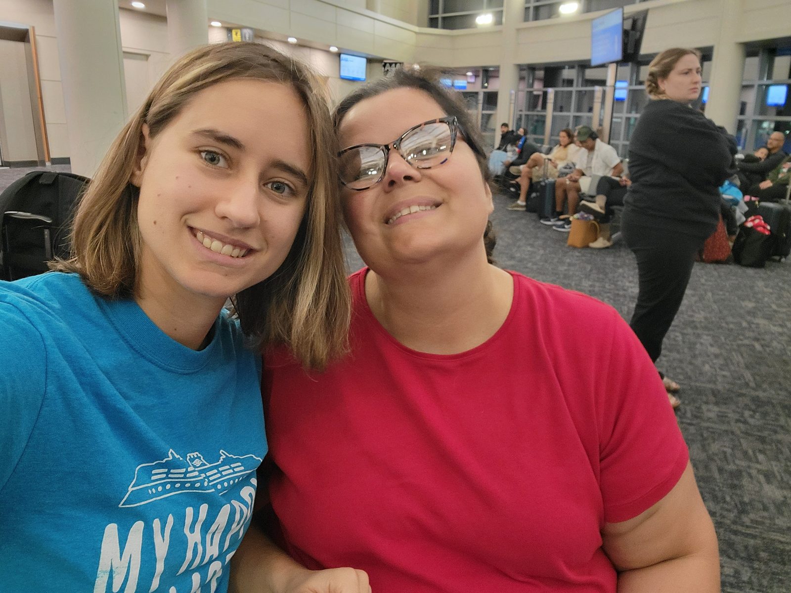 Kathy and Lisa at the airport gate