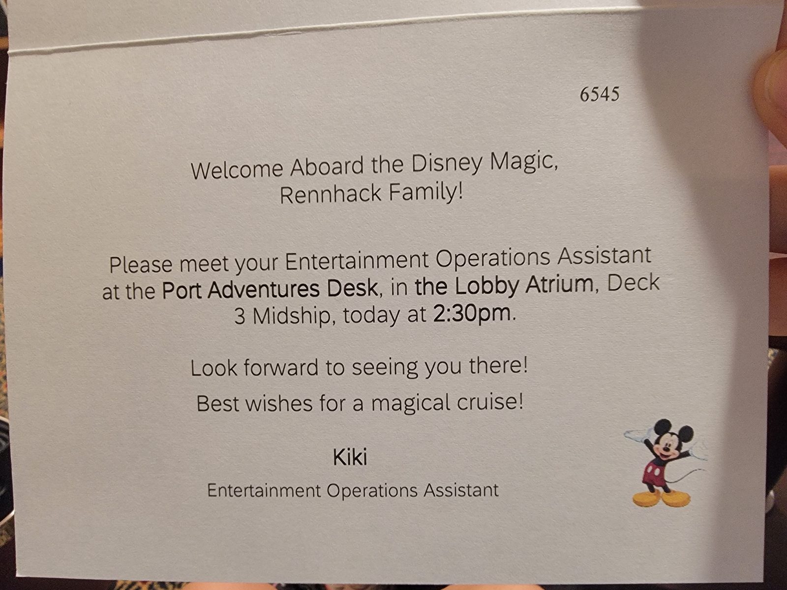The welcome note for the Rennhack family