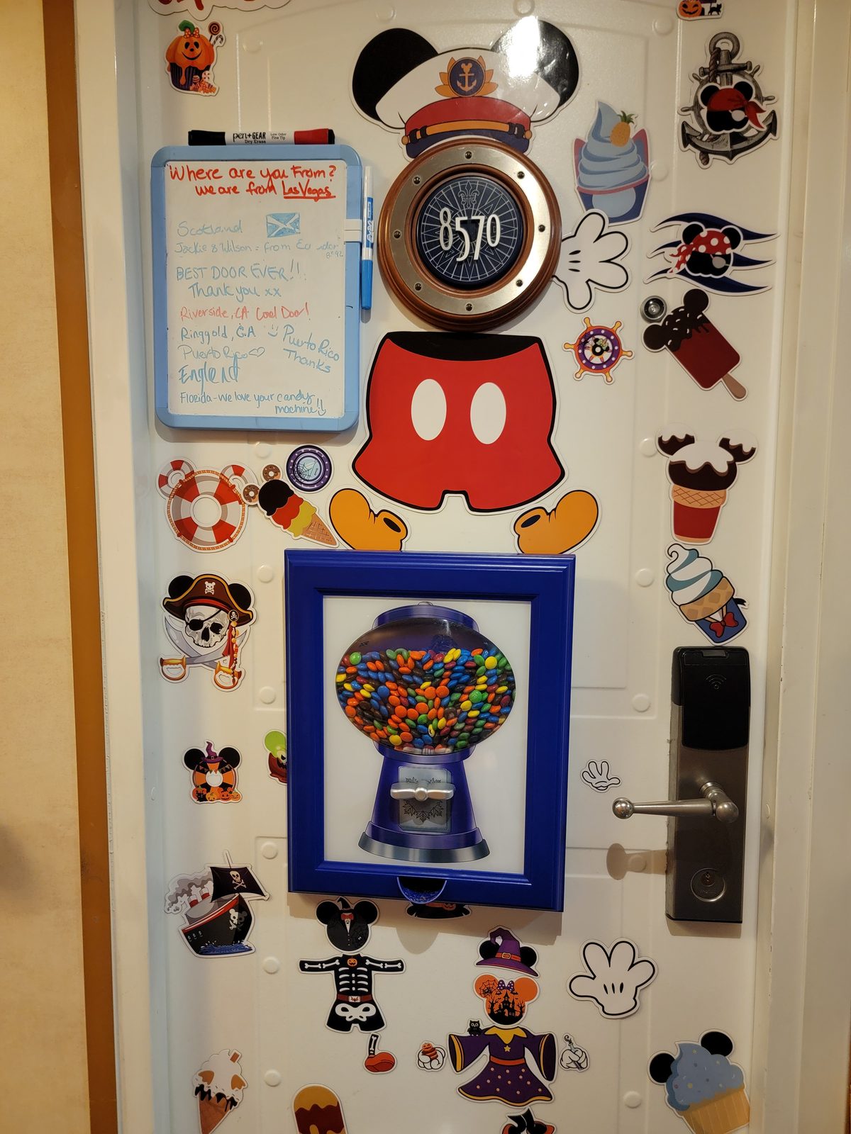 Decorated doors down the hallway