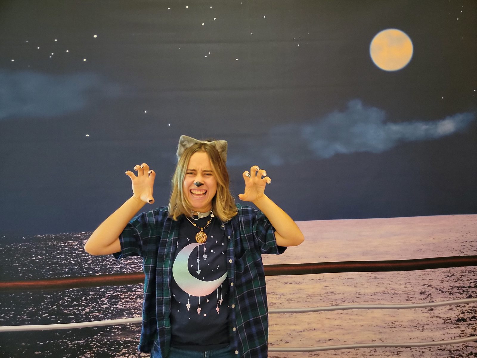 Kathy poses in her cat costume