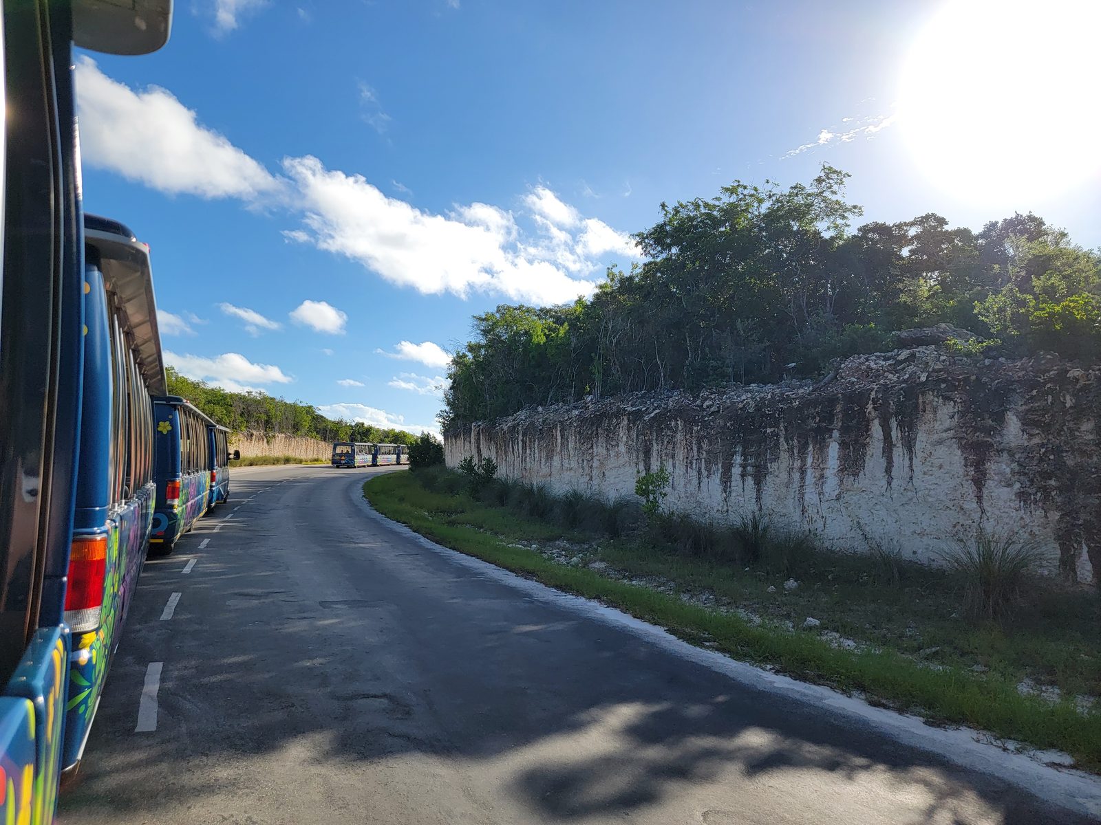 The tram convoy on the road at Lookout Cay