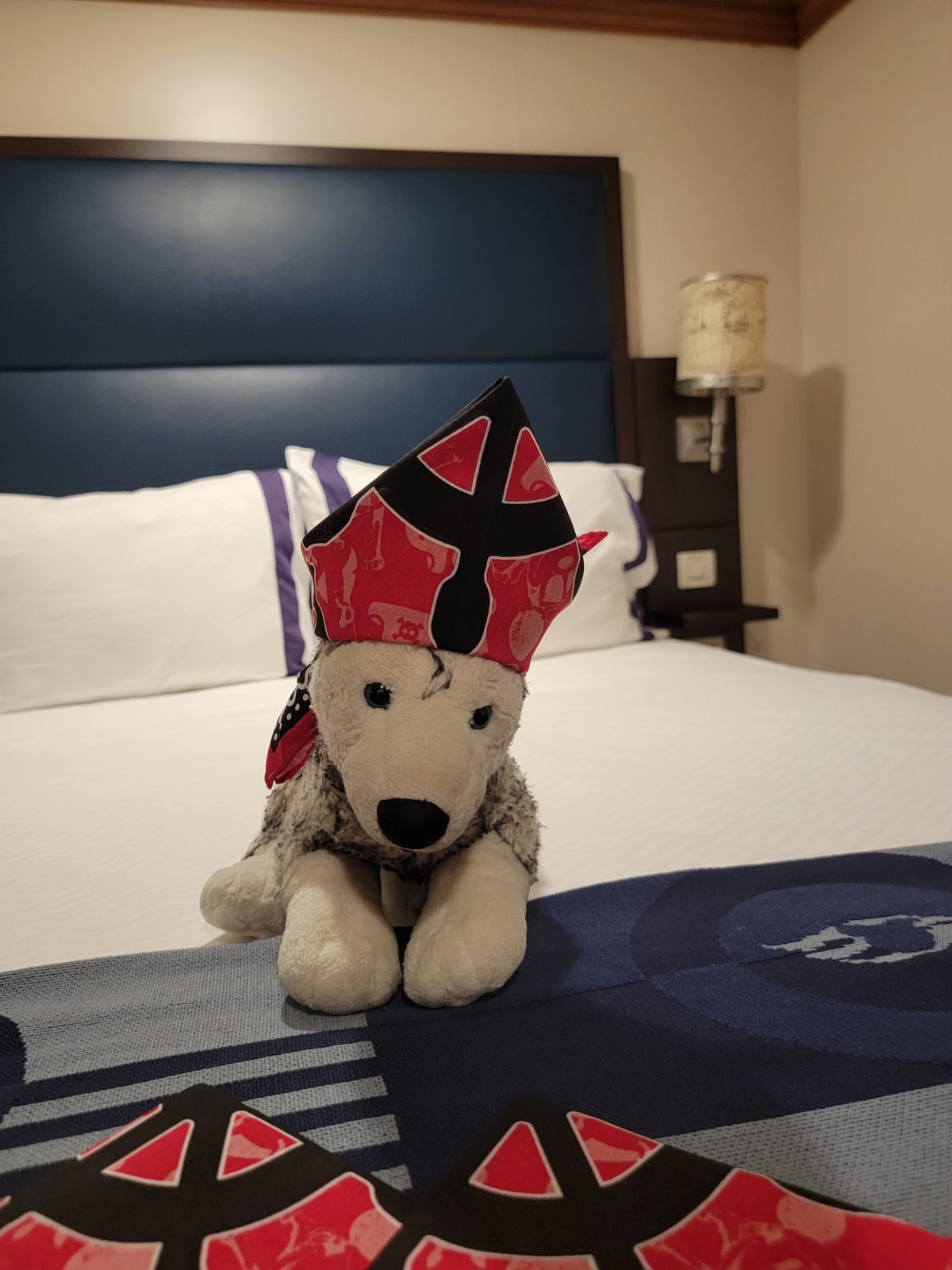 Bob dressed for pirate night in a red bandana