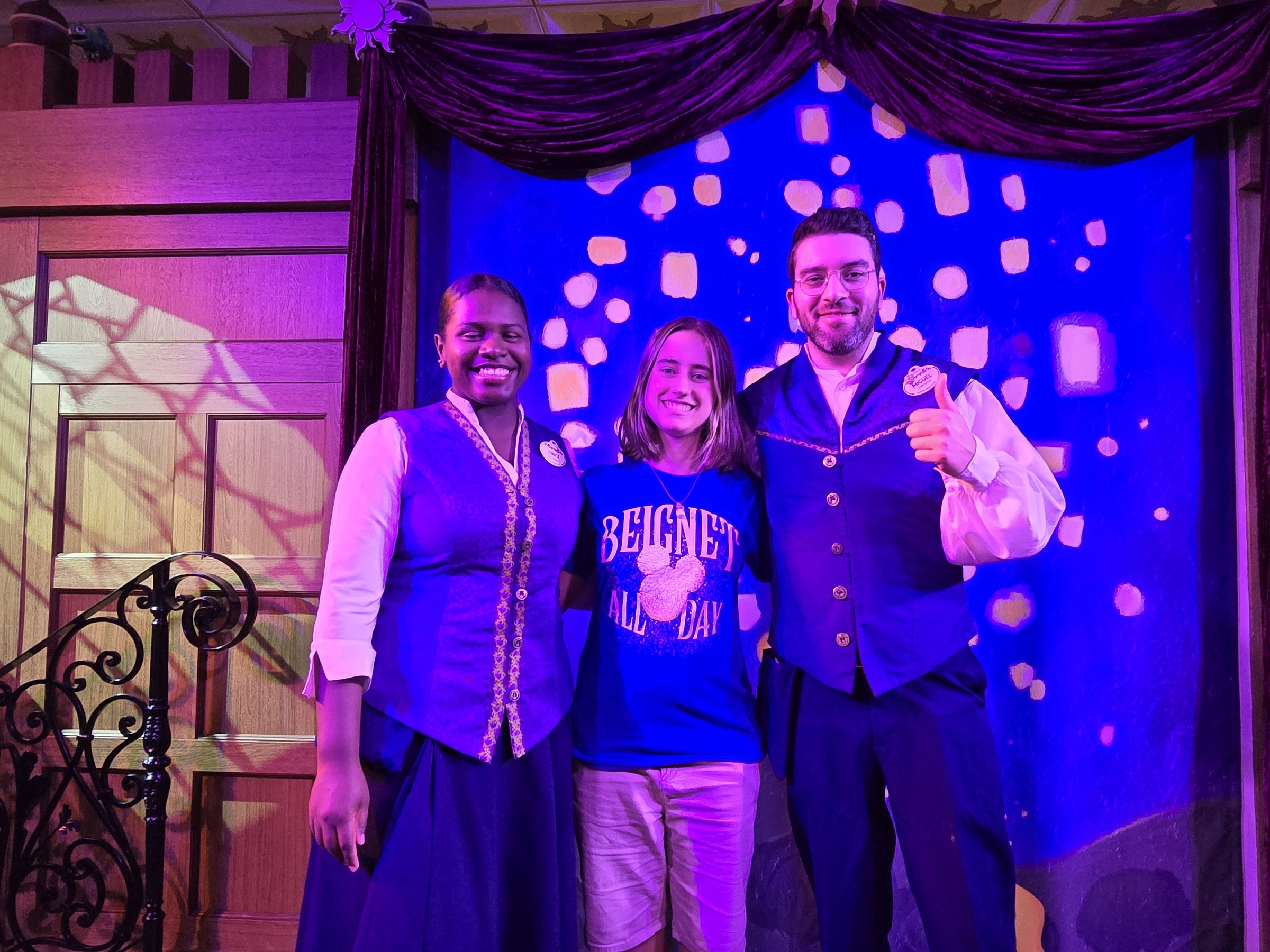 Lisa with two of the cast at Rapunzel's Royal Table