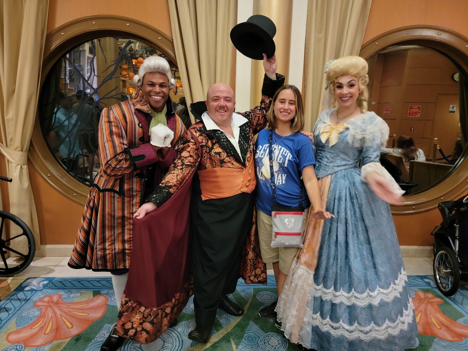 Lisa meets costumed characters in the evening