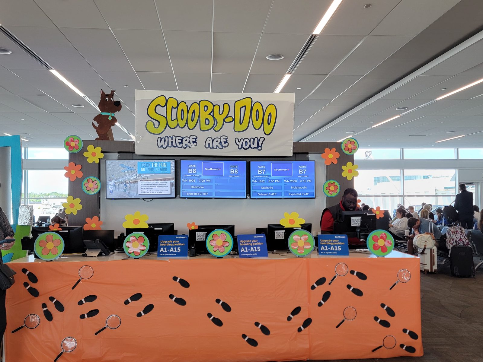 A gate counter decorated for Halloween, Scooby-Doo themed, in Fort Lauderdale