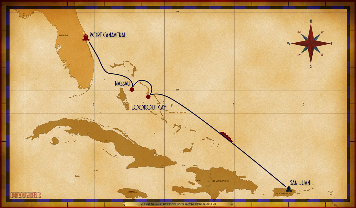 Itinerary map courtesy of DisneyCruiseLineBlog.com