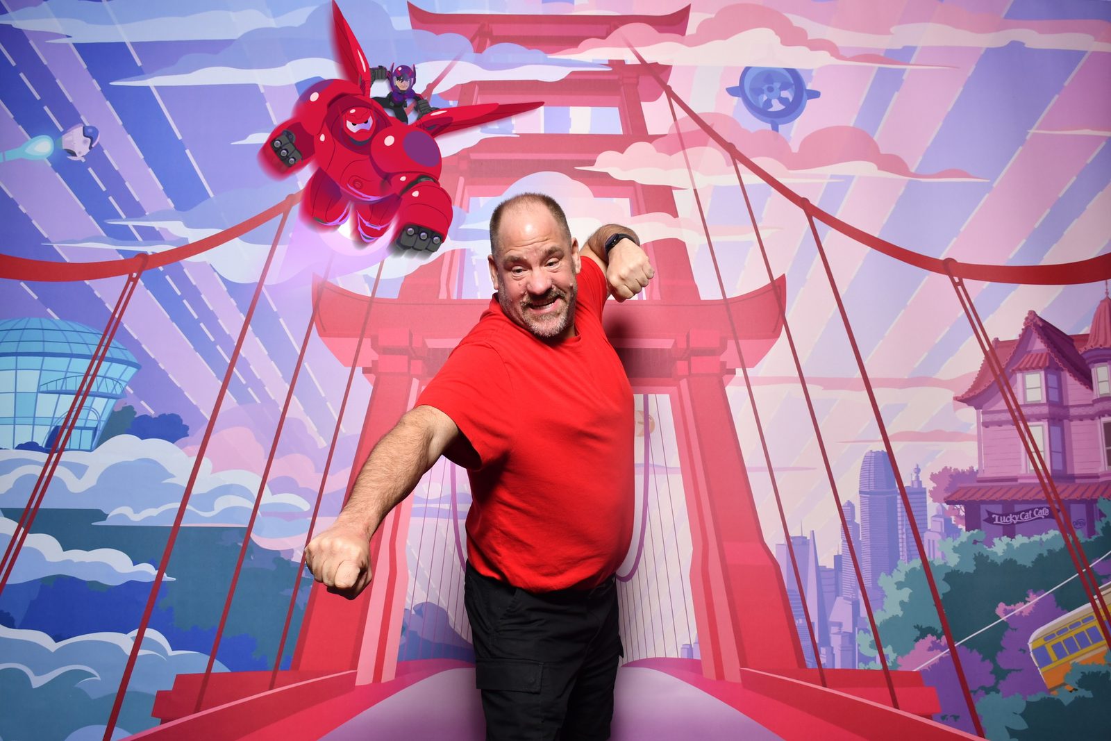 Big Hero 6 backdrop with a stuffed dragon