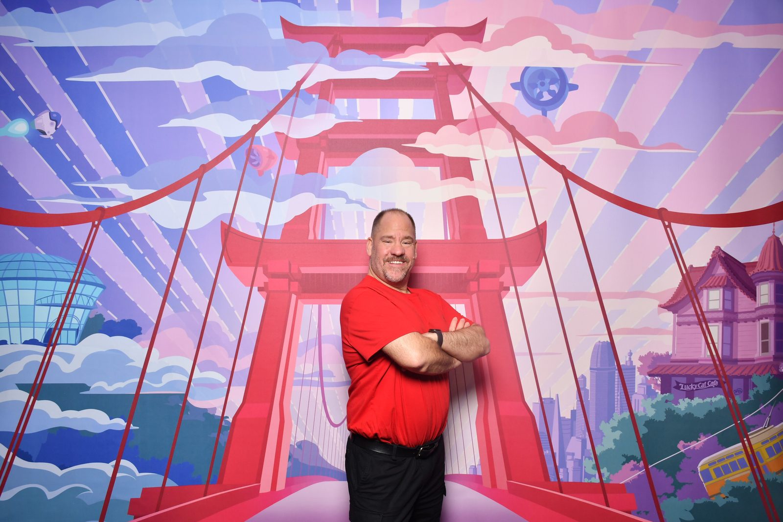 Michael at the Big Hero 6 backdrop on the Destiny