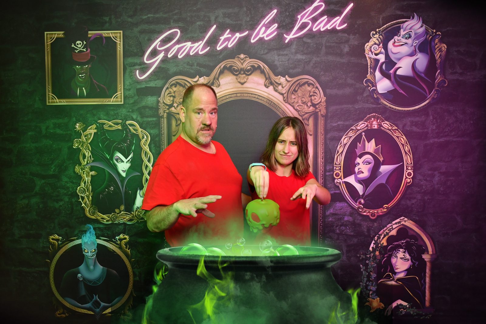 Michael and Lisa at the villains backdrop