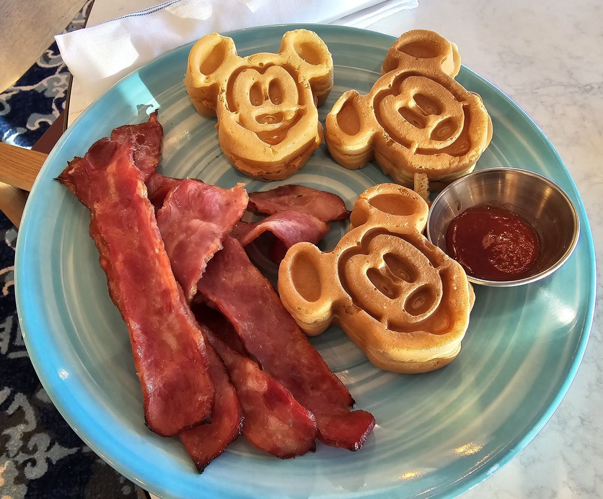 Mickey waffles and bacon on the Destiny