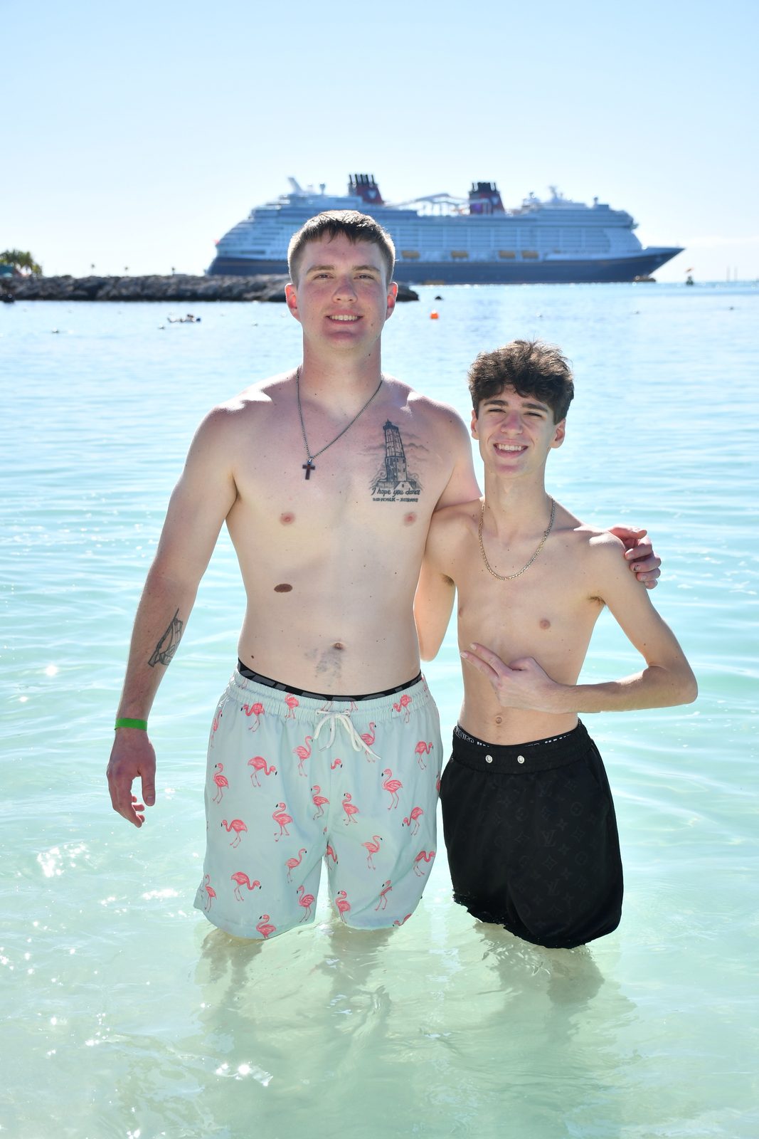 Nathan and Thomas in the water at Castaway Cay