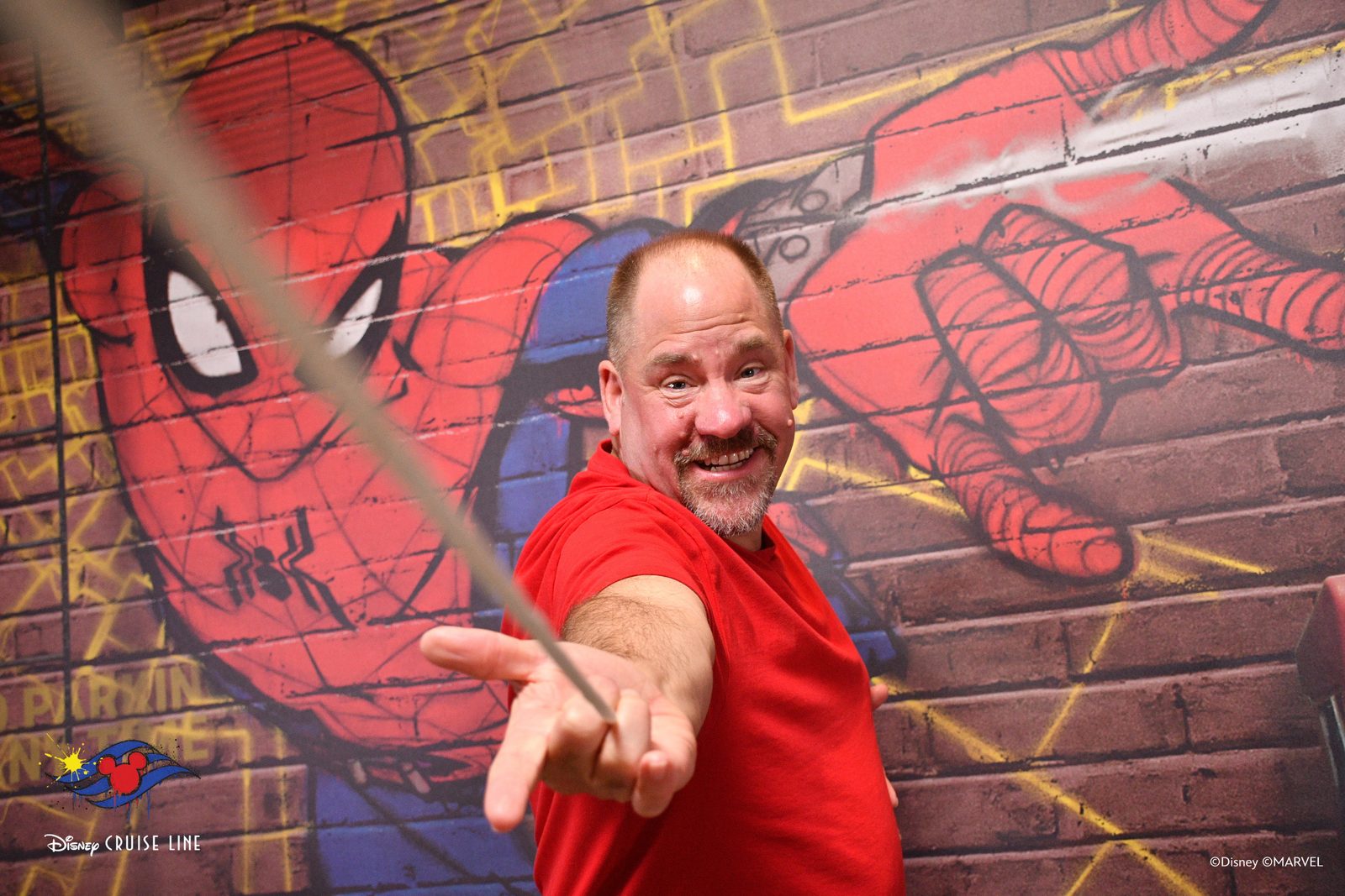 Michael at the Spider-Man wall on the Destiny