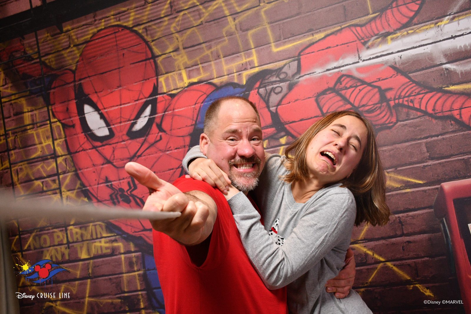 Lisa and Michael at the Spiderman wall