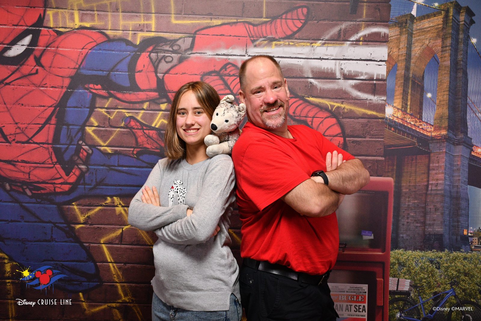 Lisa and Michael at the Spider-Man wall on the Destiny