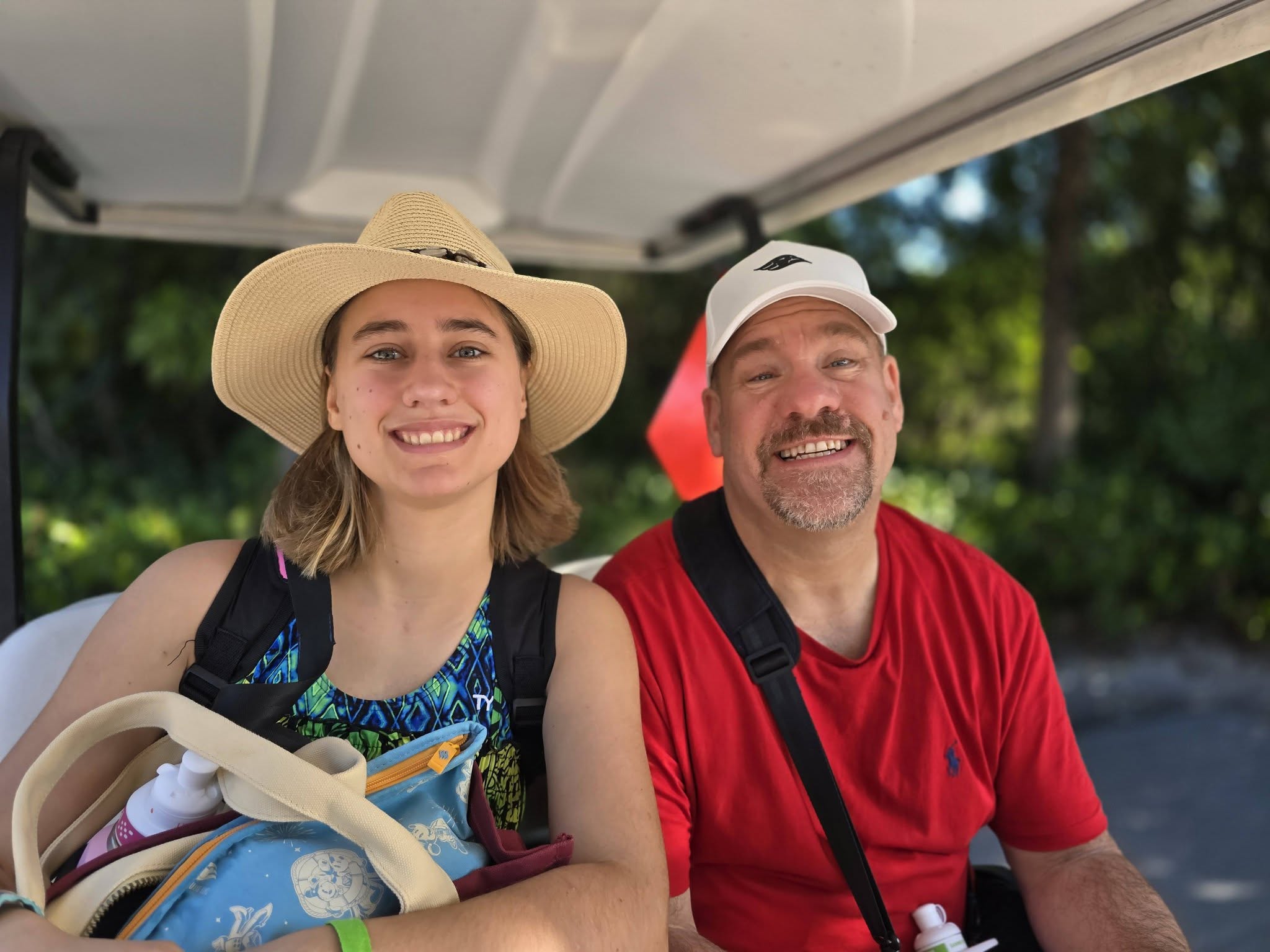 Lisa and Michael on the tram at Castaway Cay