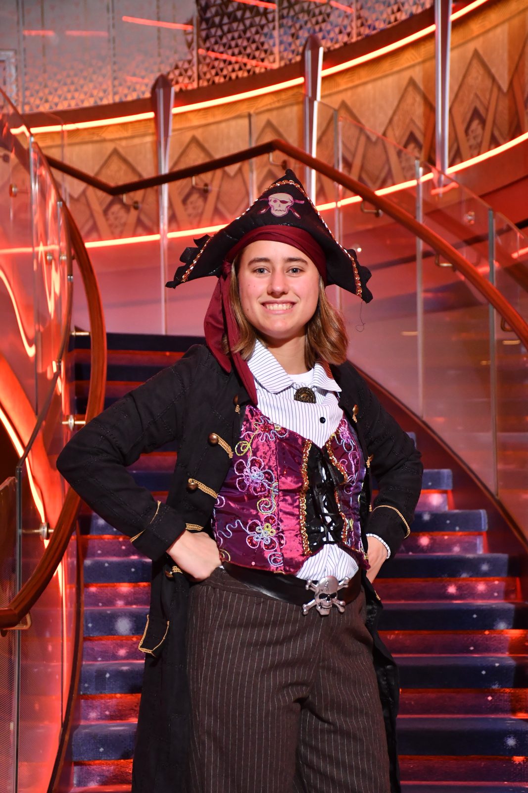 Lisa on the grand staircase on Pirate Night