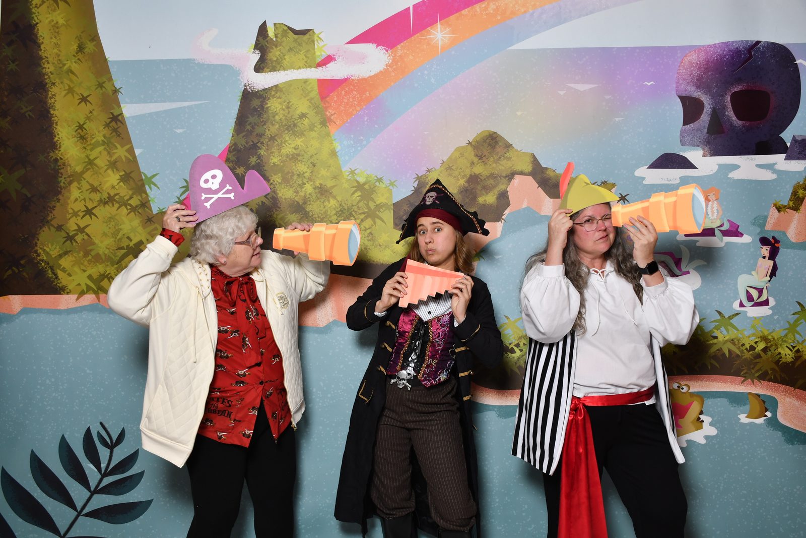 Lisa, Julie & Donna at the Neverland backdrop on Pirate Night