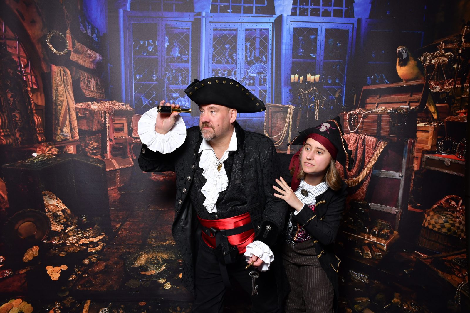 Lisa and Michael at the treasure backdrop on Pirate Night