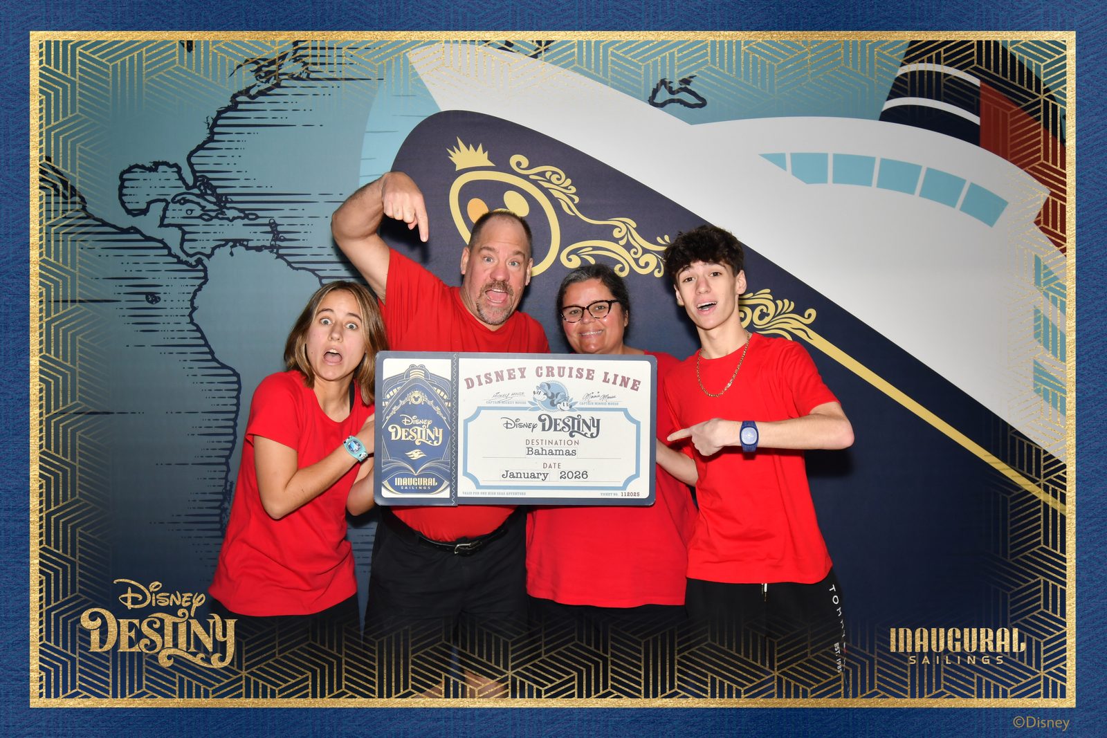 The whole family with our Disney Destiny inaugural certificate