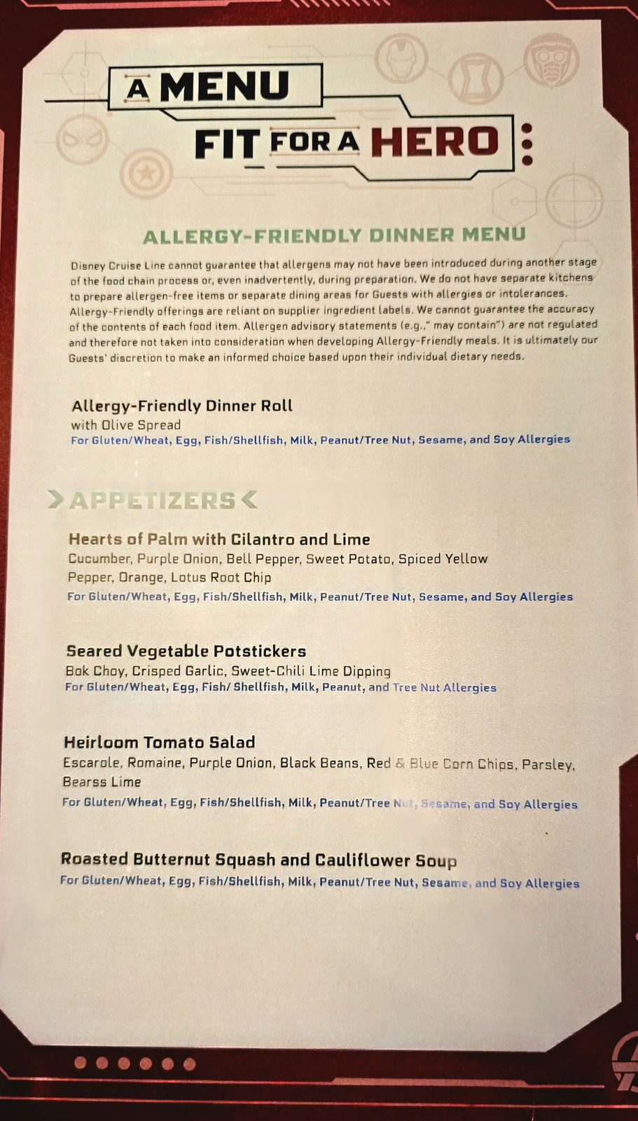The dinner menu, A Menu Fit for a Hero