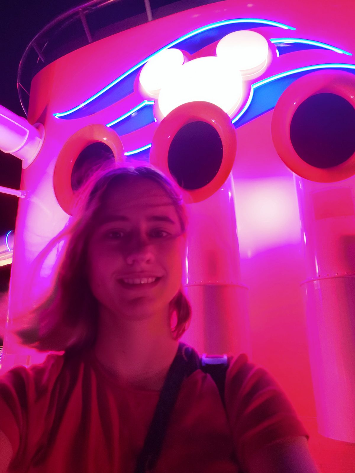 Selfie under the glowing Mickey ears