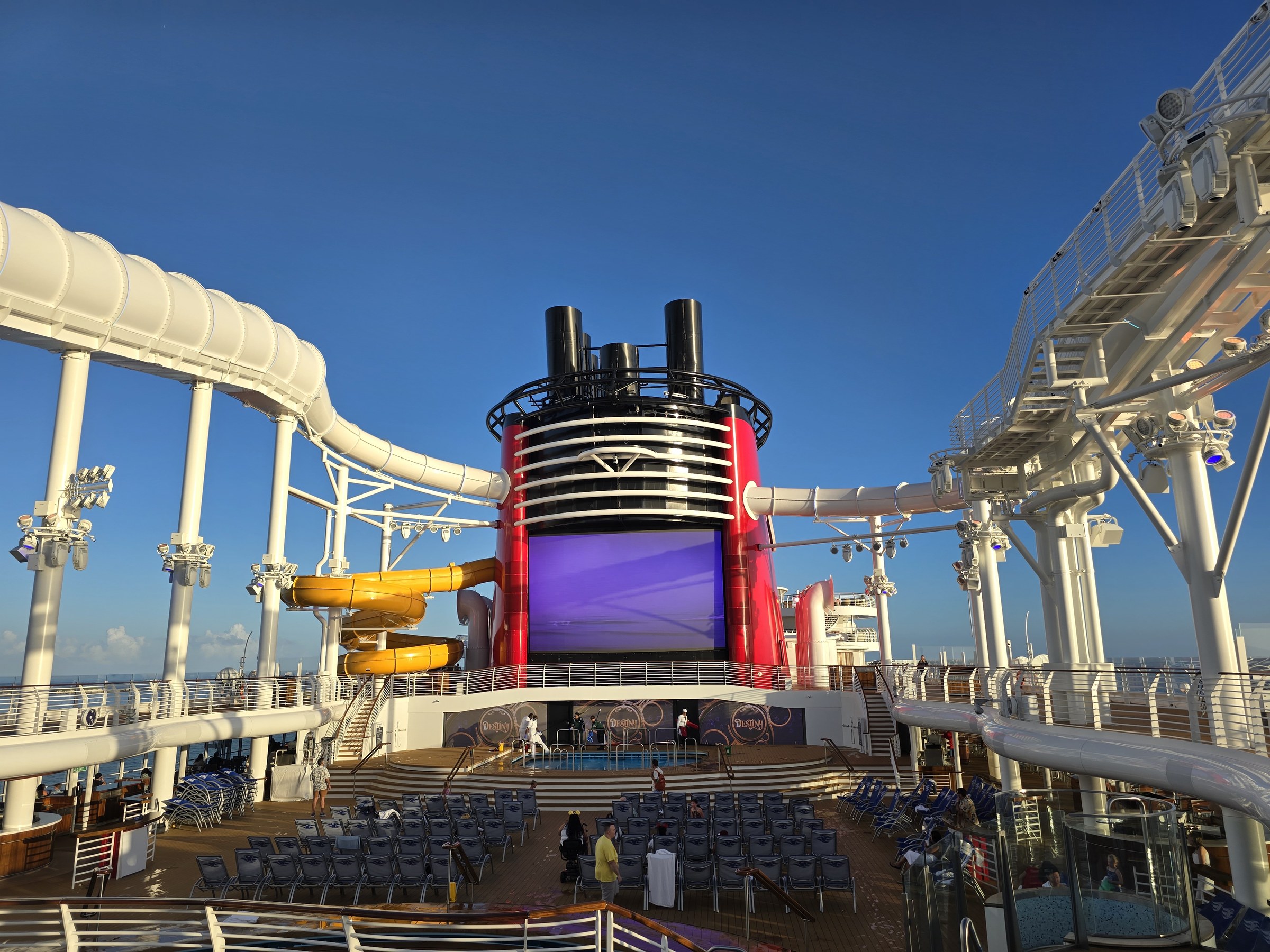 The upper decks and the funnel on the Destiny