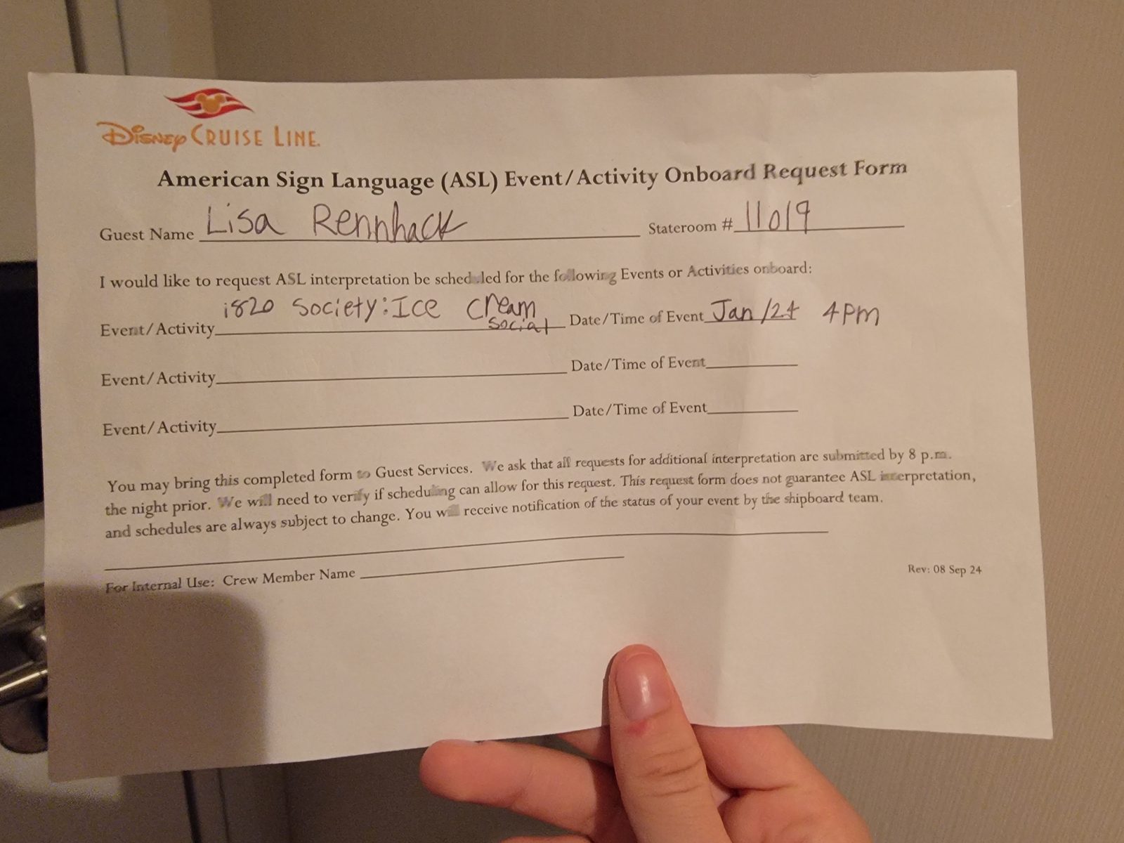 Lisa's ASL request for the ice cream social